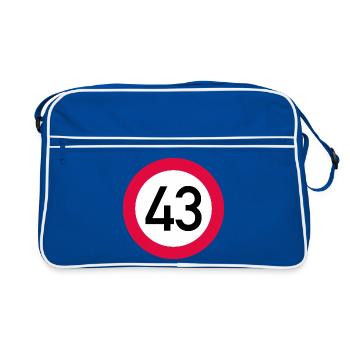 43rd birthday Attention! Traffic sign 43 Km/h - Retro Bag - blue/white - Front