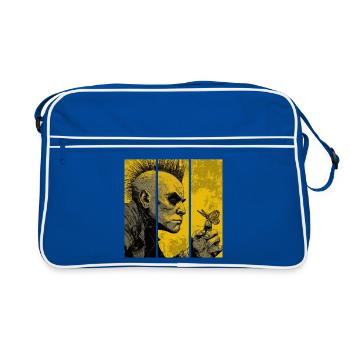 Punkrocker beobachtet Schmetterling - Retro Tasche - Blau/Weiß - Vorne
