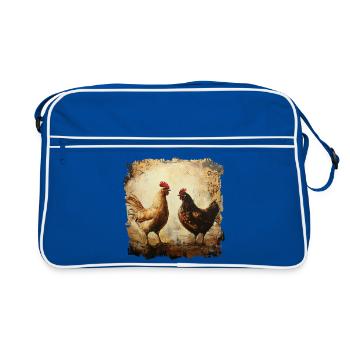 Duo rustique coq et poulet, peinture à l’huile - Sac Retro - bleu/blanc - Devant