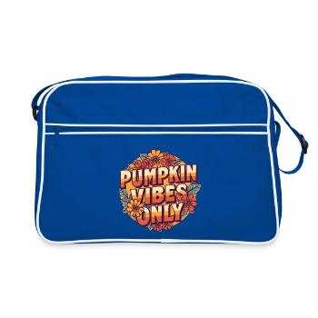 Pumpkin Vibes Only – Retro Typography with Autumn Flowers - Retro Bag - blue/white - Front