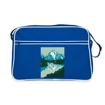 Norwegen Landaschaft mit roten Holhaus  - Retro Tasche - Blau/Weiß - Vorne
