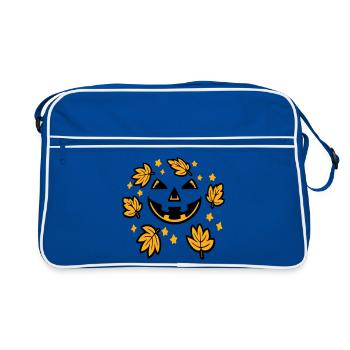 Citrouille Visage Automne Feuilles Étoiles Sourire Effrayant - Sac Retro - bleu/blanc - Devant