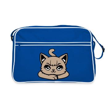 Cat, Grim, Angry, Eye, Crossed, Paws, Naughty - Retro Bag - blue/white - Front