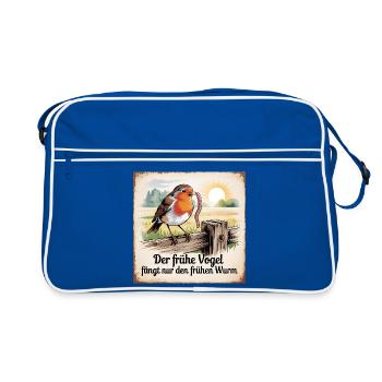 Le lève-tôt n’attrape que le ver précoce - Sac Retro - bleu/blanc - Devant