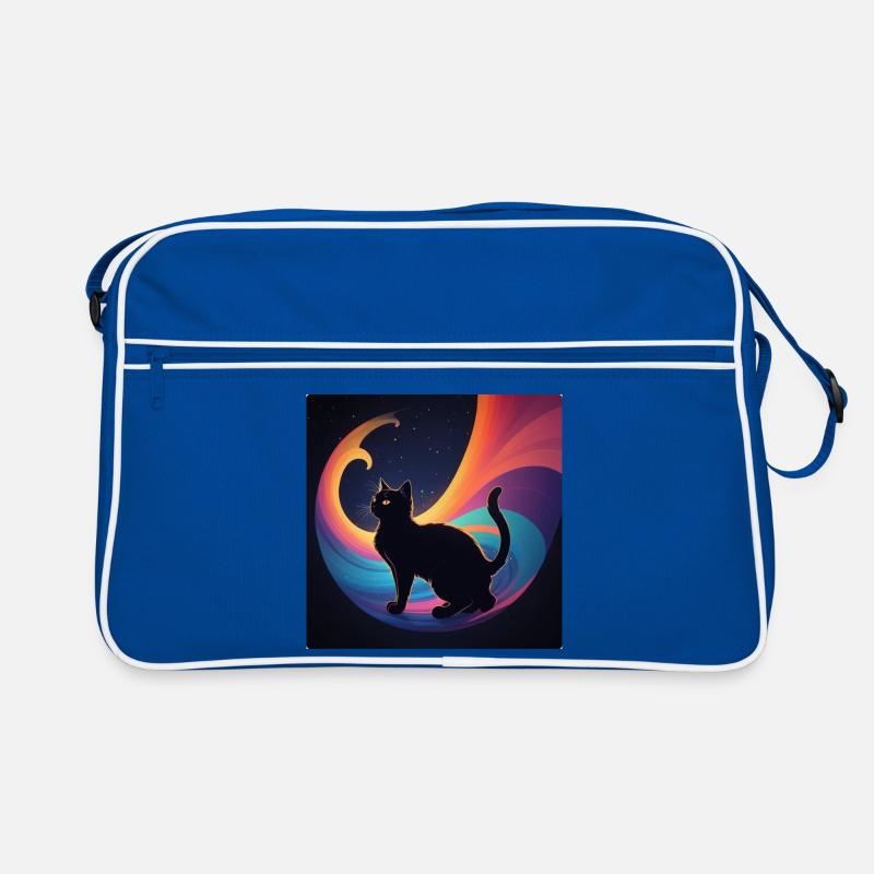Chat noir devant les couleurs de l’arc-en-ciel - Sac Retro - bleu/blanc