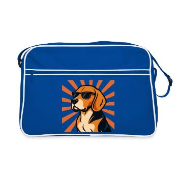 Beagle Hund mit Retro Sonnenbrille - Retro Tasche - Blau/Weiß - Vorne
