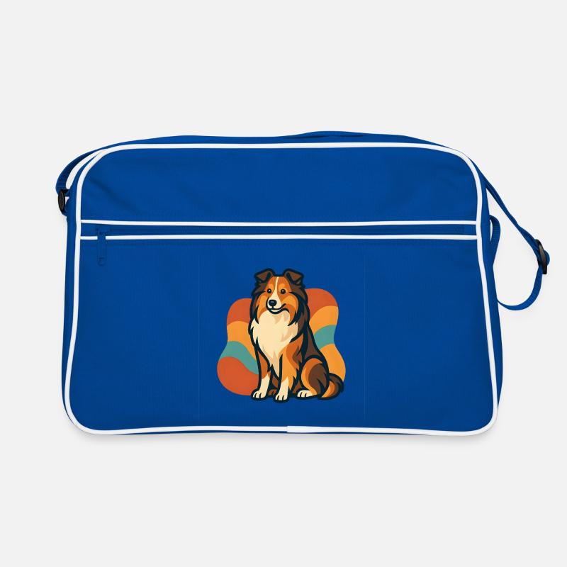 Lebhafter Shetland-Schäferhund Sunburst - Retro Tasche - Blau/Weiß