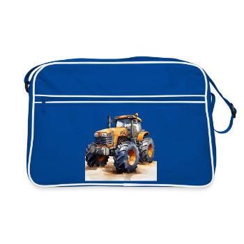 Gelber Power-Traktor Offroad-Action - Retro Tasche - Blau/Weiß - Vorne