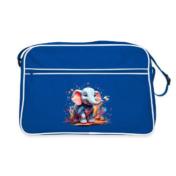 Elefant Farbexplosion - Retro Tasche - Blau/Weiß - Vorne