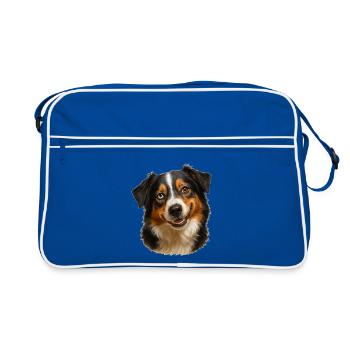 Hundeporträt Zweifarbiger Blick - Retro Tasche - Blau/Weiß - Vorne