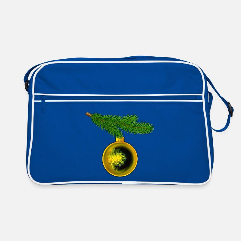 Weihnachtskugel mit Krustenanemonen am Tannenzweig Retro Tasche