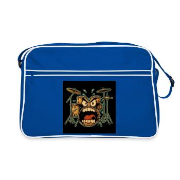 Wütendes Drumset Cartoon - Retro Tasche - Blau/Weiß - Vorne
