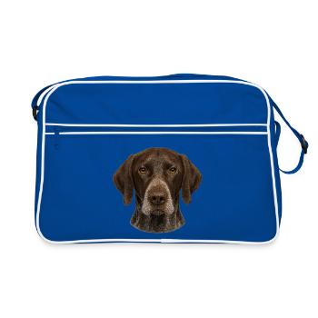 Gros plan sur le visage du chien brun - Sac Retro - bleu/blanc - Devant