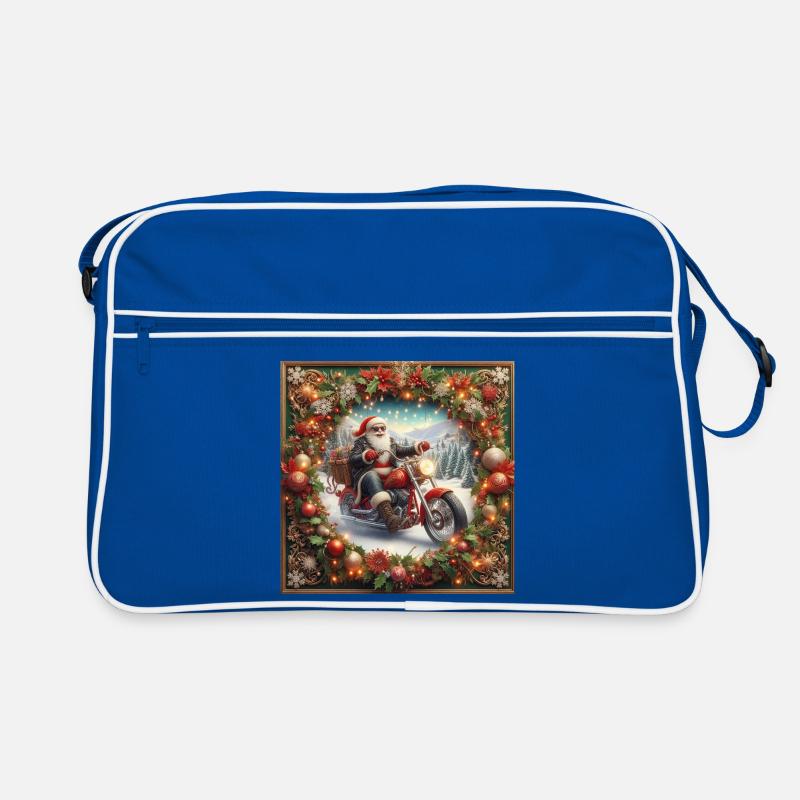 Weihnachtsmann auf einem gerahmten Motorrad - Retro Tasche - Blau/Weiß