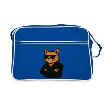 Chat cool avec des lunettes de soleil en cuir - Sac Retro - bleu/blanc - Devant