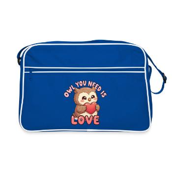 Süße Eulenliebe mit Herz - Retro Tasche - Blau/Weiß - Vorne