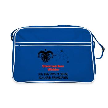 Sternzeichen Widder hat Prinzipien, Geburtstag - Retro Tasche - Blau/Weiß - Vorne