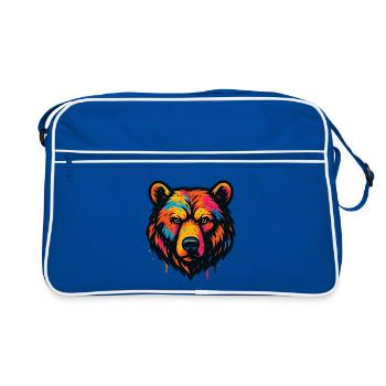 Estampe colorée de tête d’ours - Sac Retro - bleu/blanc - Devant