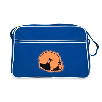 Fuchs schlafend: Niedlich, Kawaii & Comic Stil - Retro Tasche - Blau/Weiß - Vorne