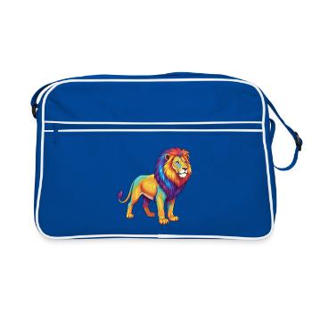 Bunte Löwen-Regenbogen-Pop-Art-Aquarell - Retro Tasche - Blau/Weiß - Vorne