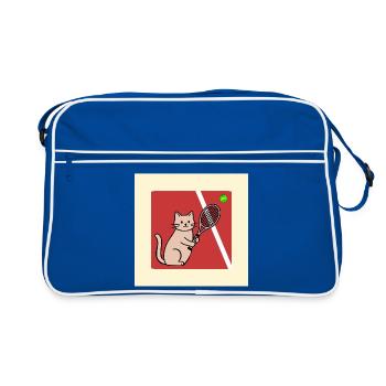 Katzen Tennisspielerin Tennis - Retro Tasche - Blau/Weiß - Vorne