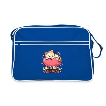 La vie est meilleure avec un motif félin - Sac Retro - bleu/blanc - Devant