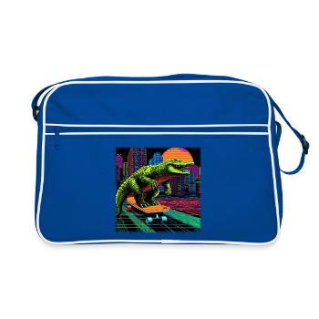 Pixel Art Crocodile – Retro Skater Synthwave - Retro Bag - blue/white - Front