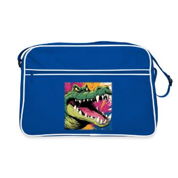 Poison Green Crocodile – Street Art Monster Design - Retro Bag - blue/white - Front