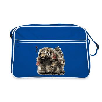 Tiger Samurai Armor vor Burg - Retro Tasche - Blau/Weiß - Vorne