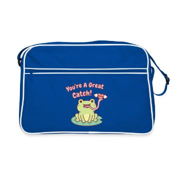 Cute Frog Catches Heart You Are A Great Catch - Retro Bag - blue/white - Front