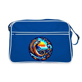 wild surf big waves retro ocean fish shark sun - Retro Bag - blue/white - Front