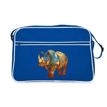 Mosaik Nashorn Kraftvolles Glasmalerei Design - Retro Tasche - Blau/Weiß - Vorne
