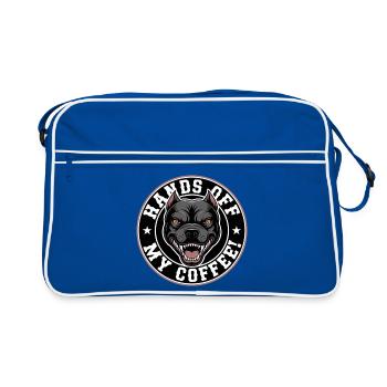 Lustiges Kaffee-Shirt mit wütendem Hund - Retro Tasche - Blau/Weiß - Vorne