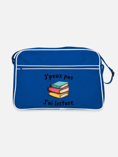 livres, idée cadeau lecteur, j'peux pas j'ai - Sac Retro - bleu/blanc - Devant