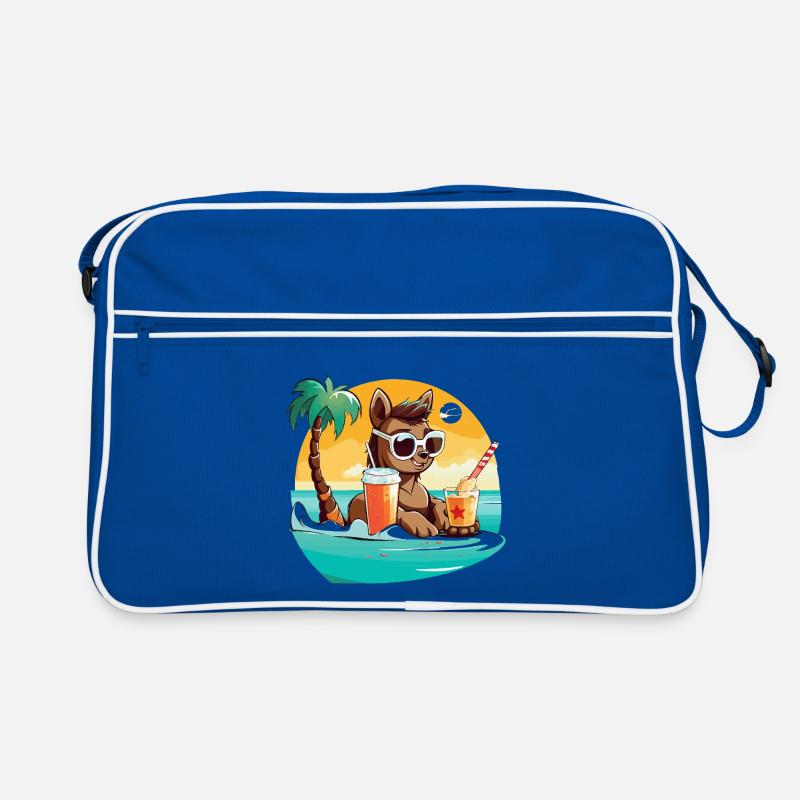 Lama am Strand im Sonnenlicht - Retro Tasche - Blau/Weiß