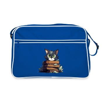 Cat Book Stack - Retro Bag - blue/white - Front