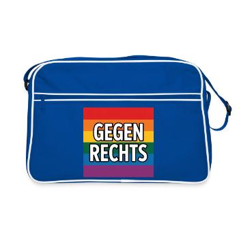 Gegen Rechts - Antifa Regenbogen Tee - Retro Tasche - Blau/Weiß - Vorne