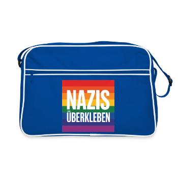 Nazis überkleben - Antifa Tee - Retro Tasche - Blau/Weiß - Vorne