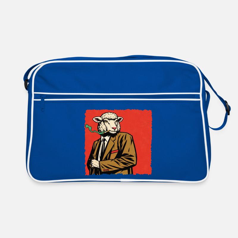 Lamm im Anzug mit Pfeife - Retro Tasche - Blau/Weiß