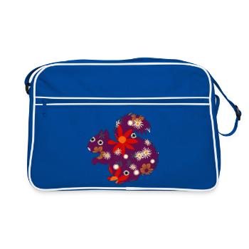 Blumen Eichhörnchen Muster - Retro Tasche - Blau/Weiß - Vorne