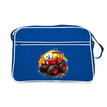 Red tractor with paint splashes - Retro Bag - blue/white - Front