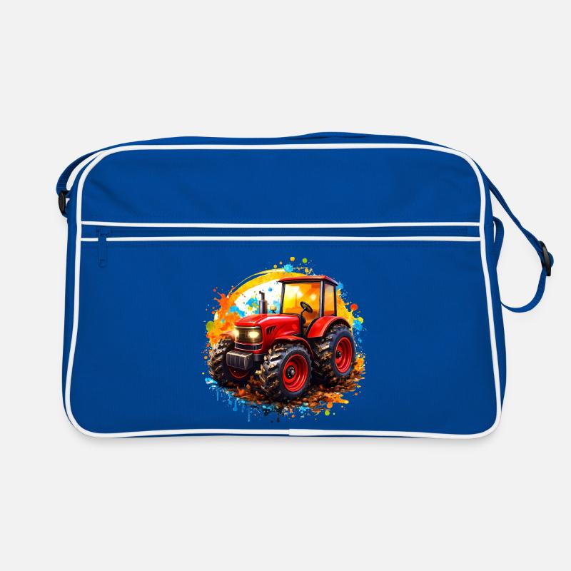 Roter Traktor mit Farbspritzern  Retro Tasche