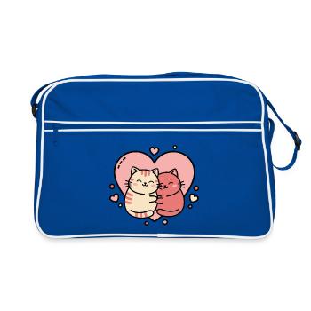Heartfelt Cat Hug Duo - Retro Bag - blue/white - Front