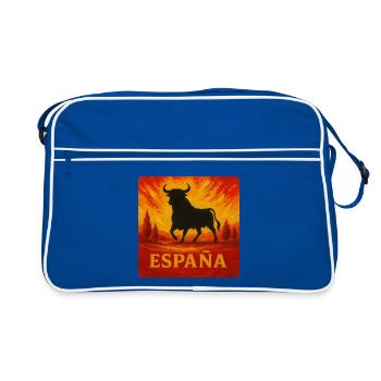Spanien Stier Sonnenuntergang - Retro Tasche - Blau/Weiß - Vorne