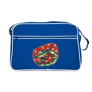 Dragon coloré sur badge rouge - Sac Retro - bleu/blanc - Devant