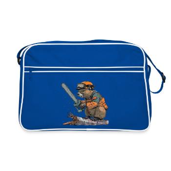 Biber Holzfäller Kettensäge - Retro Tasche - Blau/Weiß - Vorne