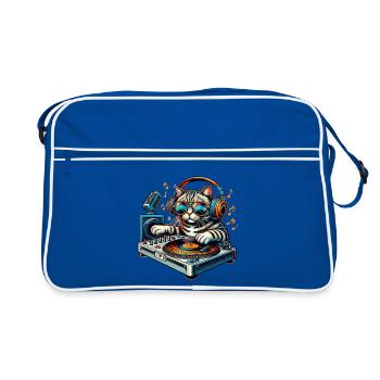 Cat DJ with headphones and turntable - Retro Bag - blue/white - Front