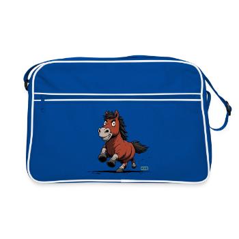 Caricature du poney qui court - Sac Retro - bleu/blanc - Devant
