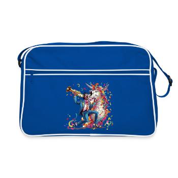 Trompeter und Regenbogen-Einhorn - Retro Tasche - Blau/Weiß - Vorne