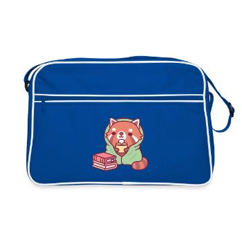 Süßer roter Panda entspannt mit Tee und Büchern - Retro Tasche - Blau/Weiß - Vorne